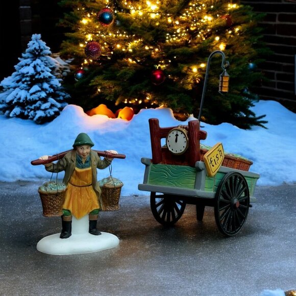 Dept 56 Chelsea Market Fish Monger & Cart Dickens Village Accessory - 1993 - Picture 1 of 12